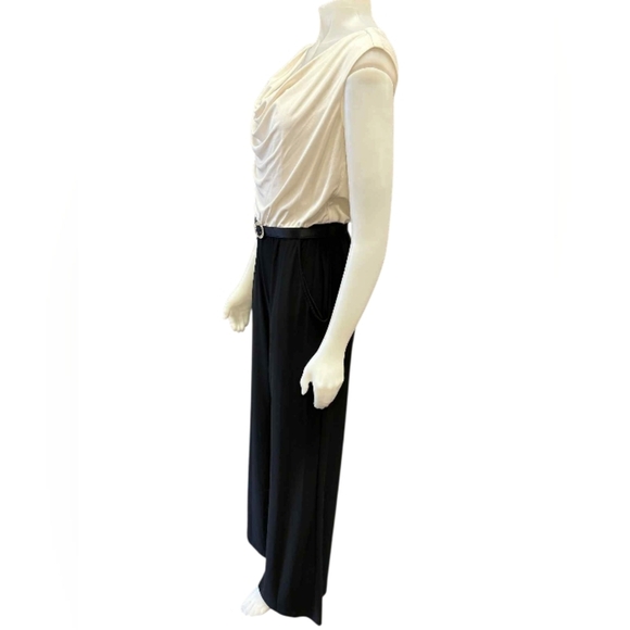 Cleo Jumpsuit Shimmery White & Black with Wide Leg, Detachable Belt Size 8 NWT - Picture 3 of 8